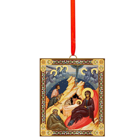 Nativity of Christ Scene 14 Wooden Icon Christmas Ornament