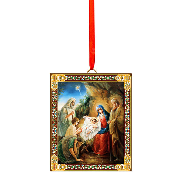 Nativity of Christ Scene 17 Wooden Icon Christmas Ornament