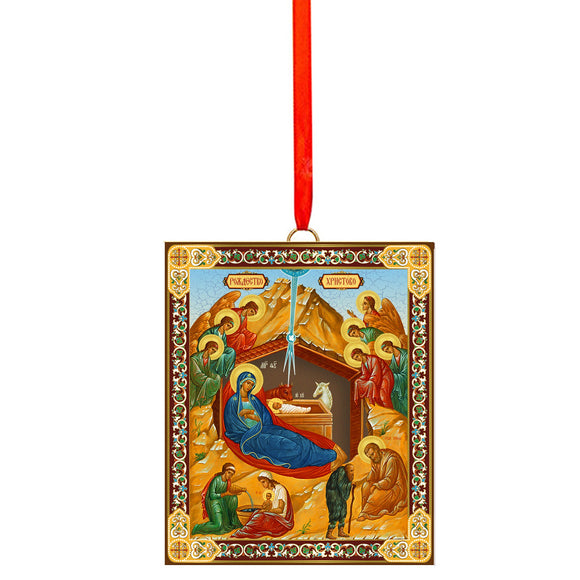 Nativity of Christ Scene 18 Wooden Icon Christmas Ornament