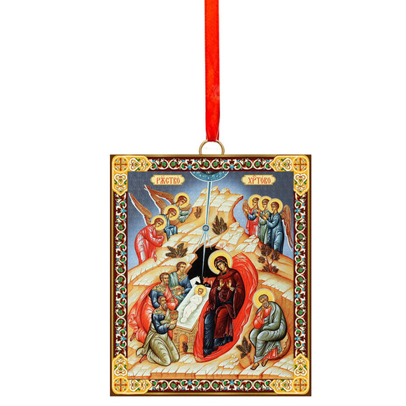 Nativity of Christ Scene 5 Wooden Icon Christmas Ornament