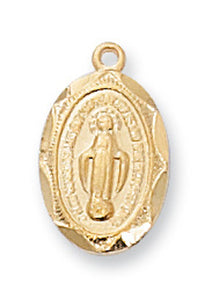 Small .5" Gold Over SS Miraculous Medal Necklace 16" Chain