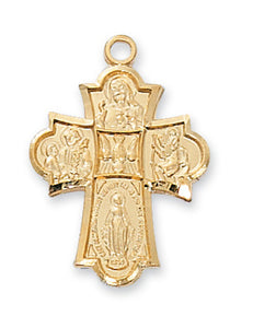 Medium .8" Gold Over SS 4-Way Medal Necklace 18" Chain