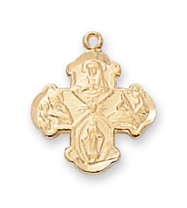 Small .5" Gold Over SS 4-Way Medal Necklace 16-18" Chain