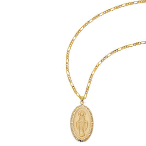 Gold Over SS 1.5" Miraculous Medal Necklace 24" Figaro Chain