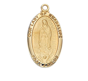 Our Lady of Guadalupe Pendant Gold over Sterling Necklace 18 Inch Chain