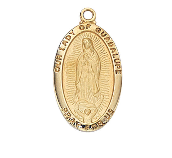 Our Lady of Guadalupe Pendant Gold over Sterling Necklace 18 Inch Chain