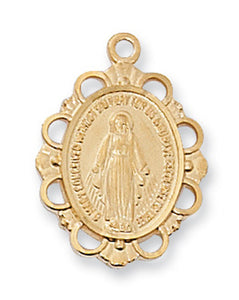 .7" Gold Over SS Miraculous Medal Necklace 16-18" Chain
