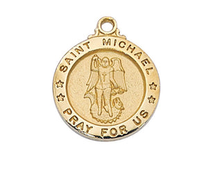 St Michael Gold Over SS .6" Round Medal Necklace 18" Chain