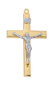 1.5" Two-Tone Gold Over SS Crucifix/SS Corpus Necklace 24" Chain