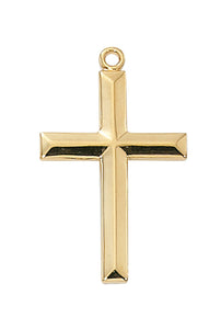 Medium 1.2" Gold Over SS Beveled Cross Necklace 24" Chain