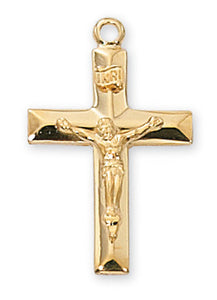Beveled .8" Gold Over SS Crucifix Necklace 18" Chain