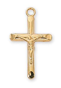 Cylindrical .8" Gold Over SS Crucifix Necklace 16-18" Chain