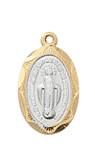 Small .5" Gold Over SS Two-Tone Miraculous Medal Necklace 16-18" Chain