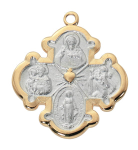 Medium Two Tone Gold Sterling Silver 4 Way Medal Necklace