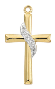 .9" Two-Tone Gold Over SS Cross With SS Sash Necklace 18" Chain
