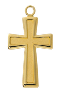 Large 1.5" Gold Over SS Inset Matte Cross Necklace 24" Chain