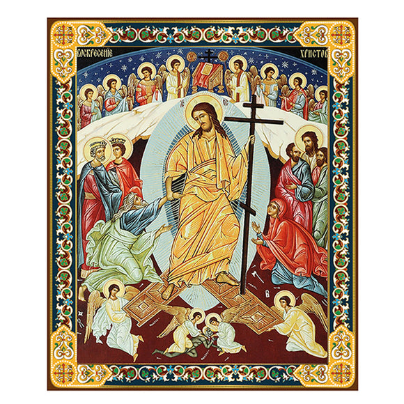 Small Resurrection Scene Gold Foil Wooden Icon – The Village Dove