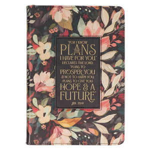 Hope and a Future Midnight Botanical Faux Leather Journal with Zipper Closure - Jeremiah 29:11