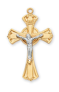 1" Two Tone Gold Over SS Crucifix Necklace