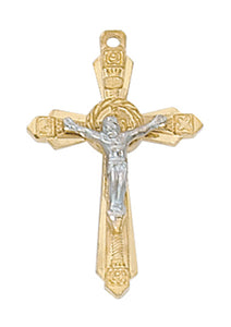 1" Gold Cross/SS Corpus Two-Tone Crucifix Necklace 16-18" Chain