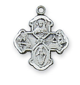 Small SS 4-Way Medal Necklace 16 Inch Chain