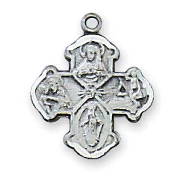 Small SS 4-Way Medal Necklace 16 Inch Chain