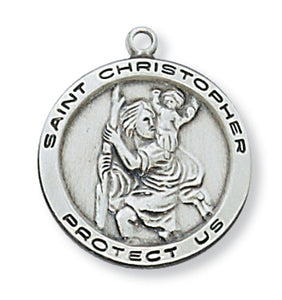 SS Round St Christopher Necklace 18 Inch Chain