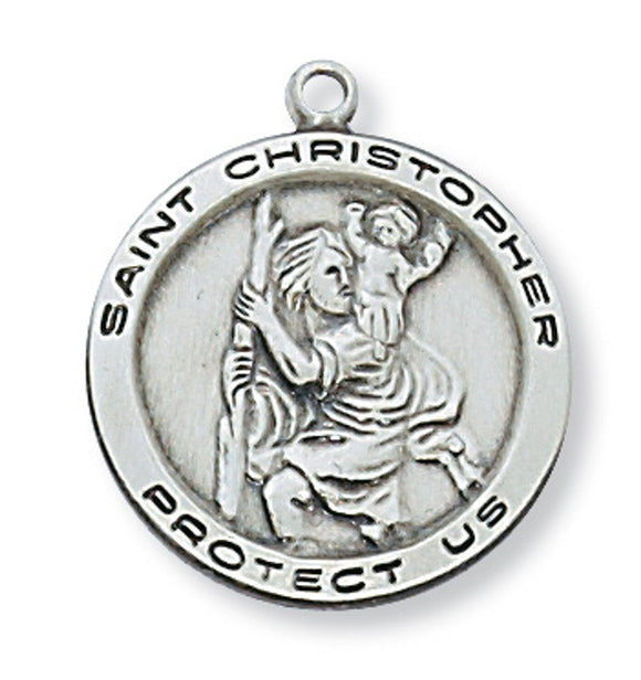 SS Round St Christopher Necklace 18 Inch Chain