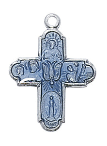 Blue Enameled .7" SS 4-Way Medal Necklace 18" Chain