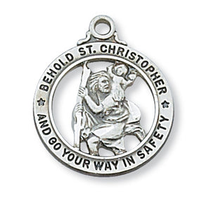 St Christopher SS Small Open Medal Necklace