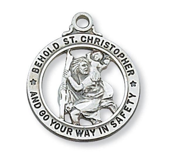 St Christopher SS Small Open Medal Necklace