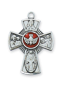Red Enameled SS 4-Way Medal Necklace