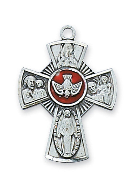 Red Enameled SS 4-Way Medal Necklace