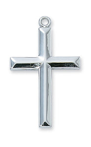 Medium 1.2" SS Beveled Cross Necklace 24" Chain