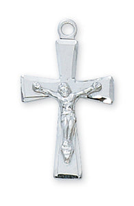 Small .8" Matte SS Crucifix Necklace 16-18" Chain
