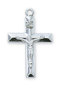 Beveled .8" SS Crucifix Necklace 18" Chain