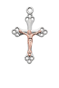 2 Tone Rose Gold Crucifix Necklace 18 Inch Chain