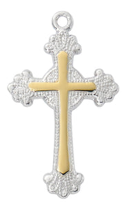 .7" Two-Tone Gold Over SS Inset Cross Necklace 16-18" Chain