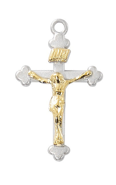 Budded SS/GF Two-Tone Crucifix Necklace 16-18
