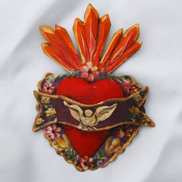 Hand Painted Mexica Tin Sacred Heart Wall Accent