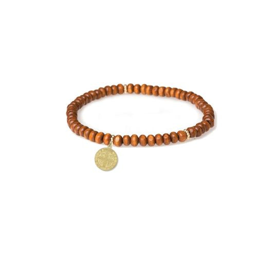 St Benedict Medal Brown Wood Bead Stretch Bracelet