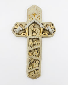 11" Gold Nativity Marfilita Hand Painted Cross