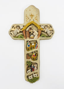11" Full Color Nativity Marfilita Hand Painted Cross