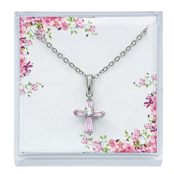 Pink Cubic Zirconia Pendant 16 Inch Chain