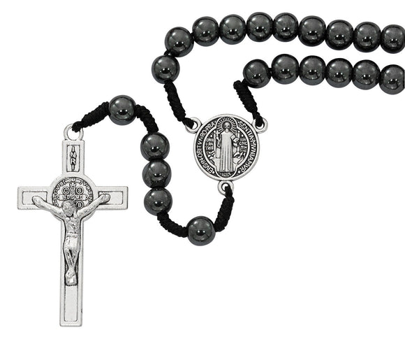 8MM St Benedict Hematite Corded Rosary