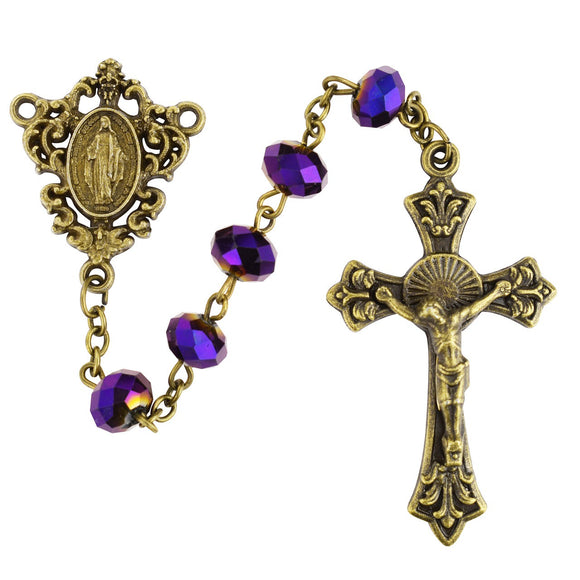 8MM Purple & Antique Gold Rosary