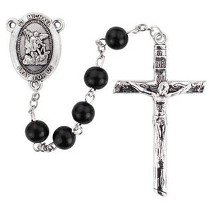 8MM Black Wood Bead St Michael Rosary