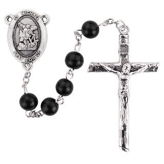 8MM Black Wood Bead St Michael Rosary