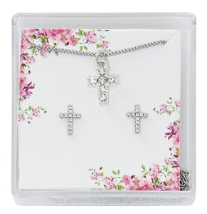 Crystal Cross Pendant & Cross Set