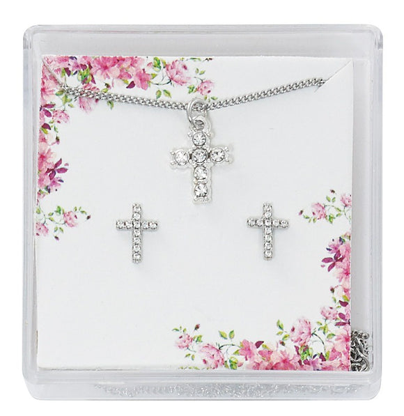 Crystal Cross Pendant & Cross Set